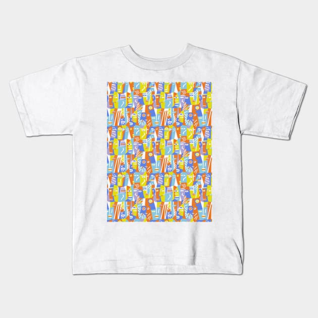 Cubist ethnic faces lavender yellow Kids T-Shirt by Remotextiles